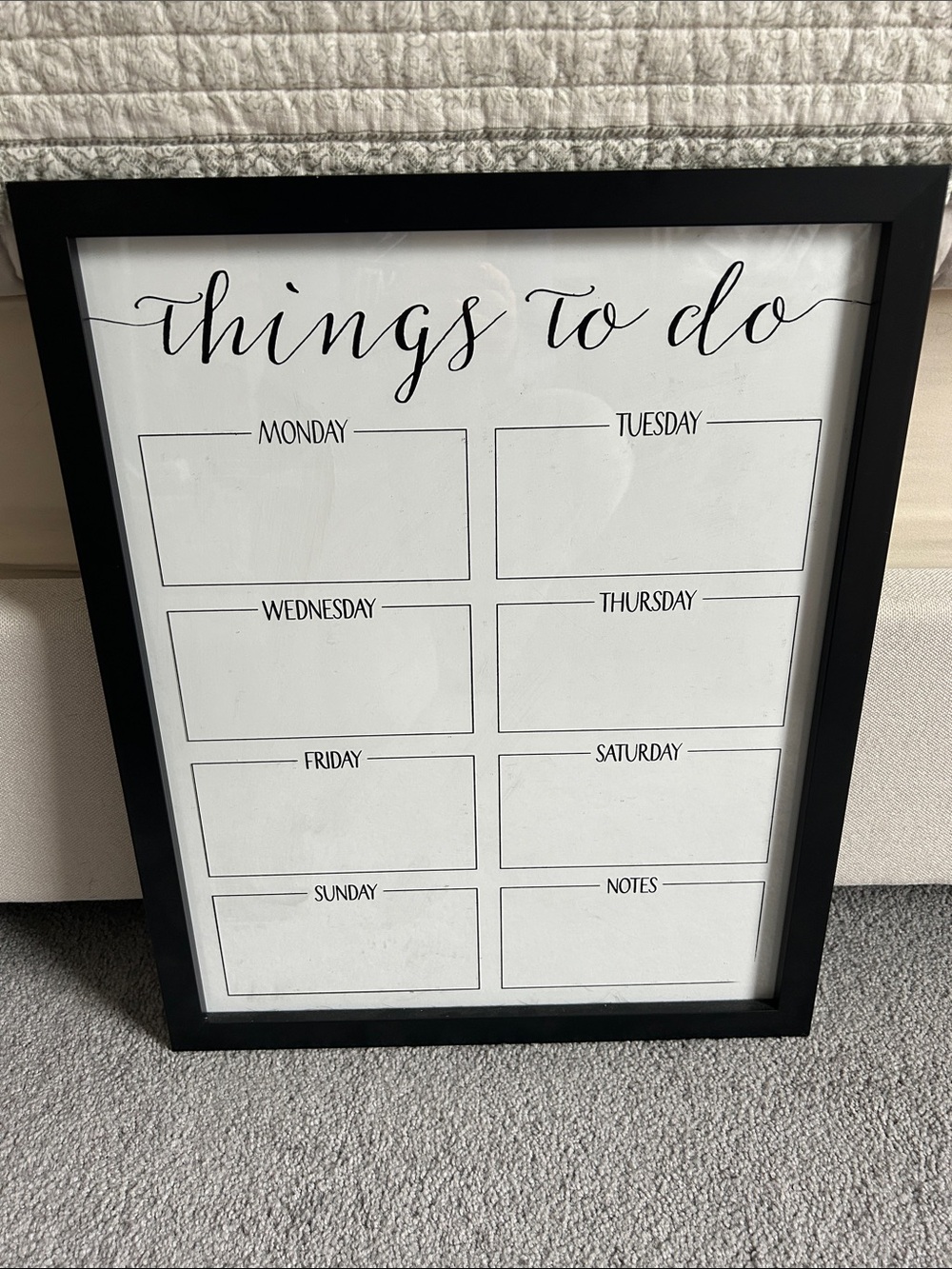 Things To Do Weekly Dry Erase Board - Black Frame